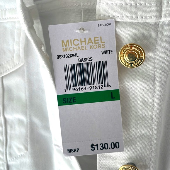 Brand New Michael Kors White Jean Jacket Gold Tone Button Up Frayed Base - Picture 9 of 13